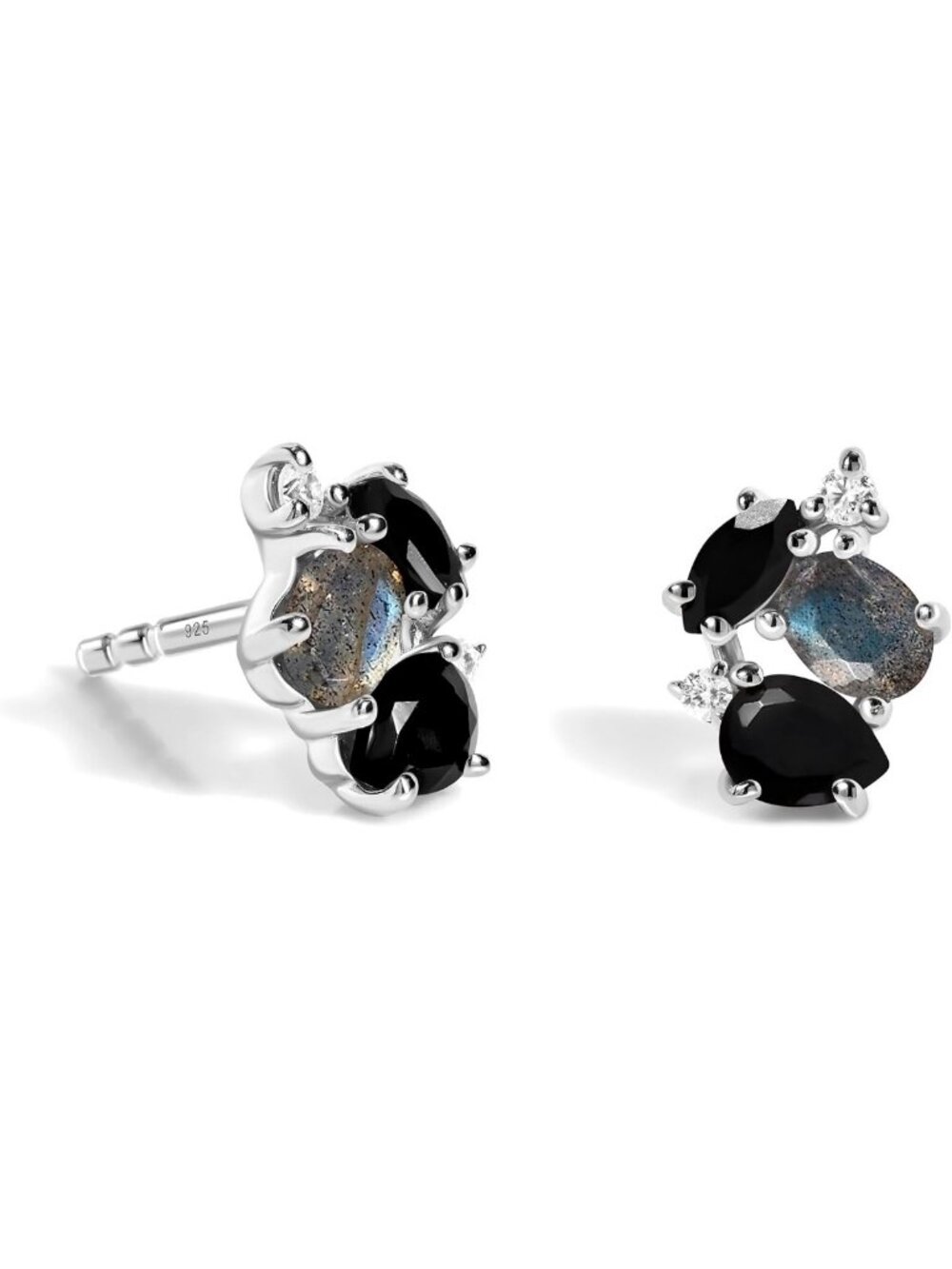 Natural Moonstone & Black Obsidian Onyx Stud Earrings for Women - Elegant